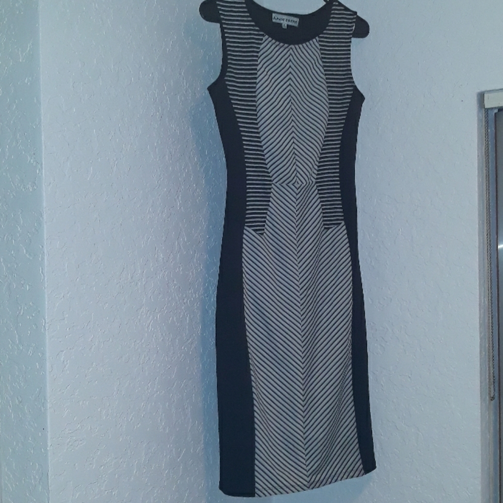 ❤ Pencil Dress White and Black Sleeveless